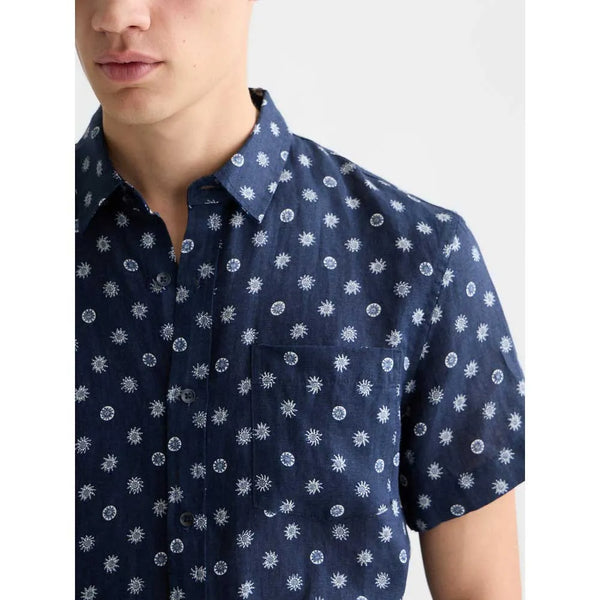 Scotch & Soda Printed Linen S/S Shirt - Foulard Dress Blue