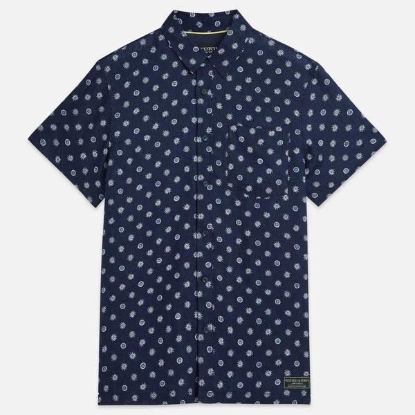 Scotch & Soda Printed Linen S/S Shirt - Foulard Dress Blue