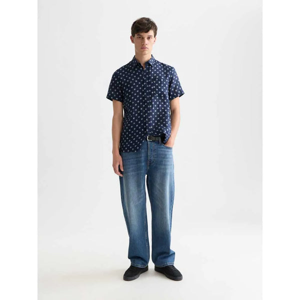 Scotch & Soda Printed Linen S/S Shirt - Foulard Dress Blue