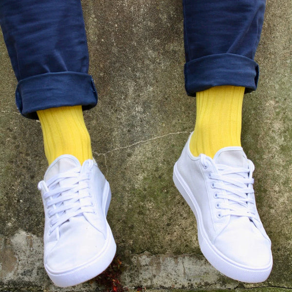 Swole Panda Bamboo Ribbed Socks - Banana Yellow