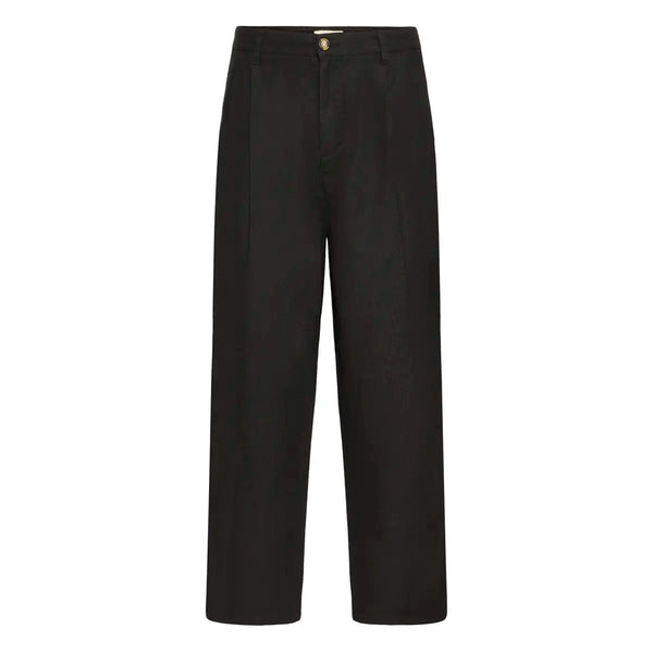 !Solid Sdethan Tapered Pleated Linen Mix Trouser - True Black