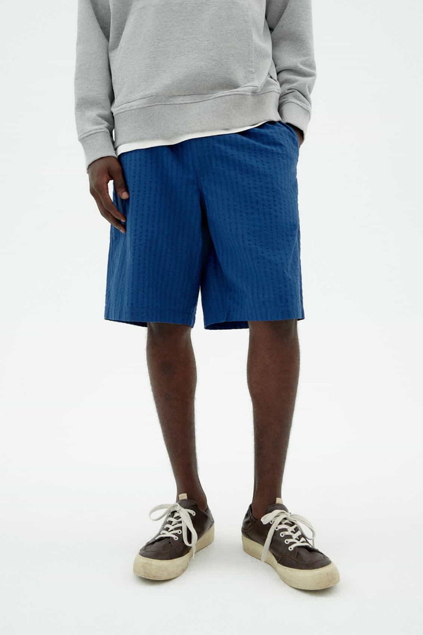 Thinking Mu Gasper Seersucker Shorts - Blue