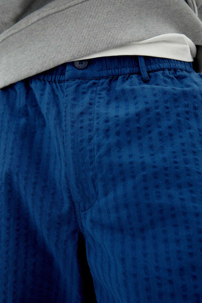 Thinking Mu Gasper Seersucker Shorts - Blue