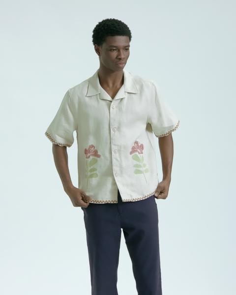 Far Afield Veloso Linen Bay Flower Shirt - Sand