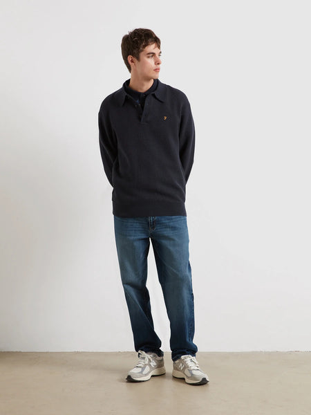 Farah L/S Gateacre Knitted Polo Shirt - True Navy