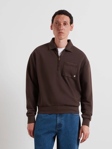Farah Bellevue Quarter Zip Sweat - Dark Brown