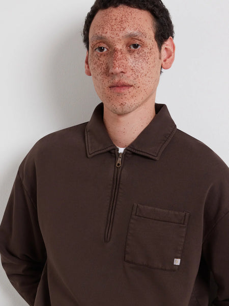 Farah Bellevue Quarter Zip Sweat - Dark Brown