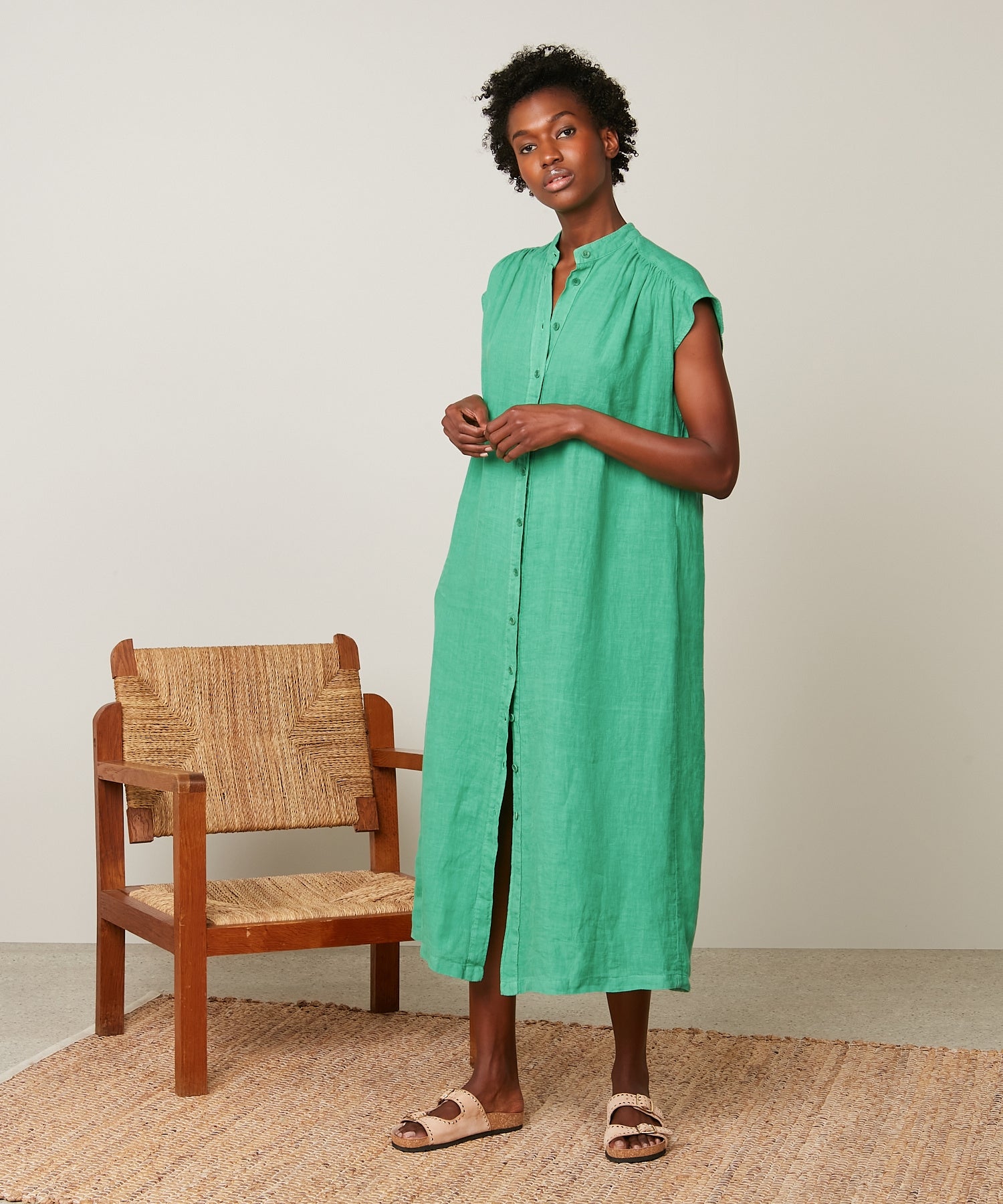 Hartford - Riki Linen Dress - Grass