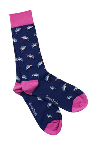 Swole Panda Shark Socks - Navy/Pink