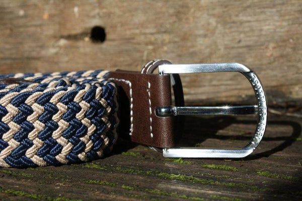 Swole Panda REPREVE® Woven Belt - Beige/Blue Zigzag