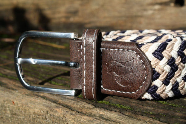 Swole Panda REPREVE® Woven Belt - Navy/Beige Zigzag